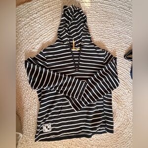 CJ Banks Black and White Striped Hooded Pullover Sweatshirt